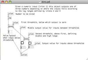 bins Maps one dimension to three values